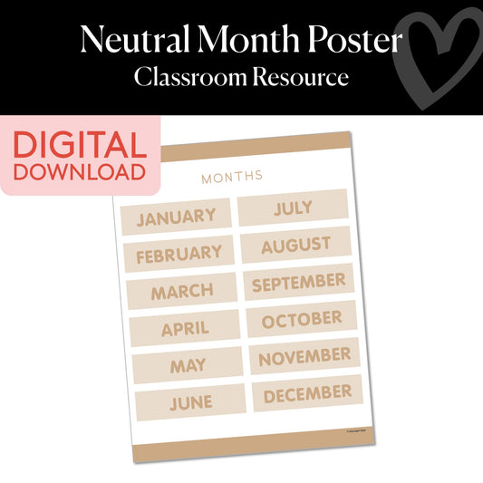 Printable Neutral Months of the Year Poster