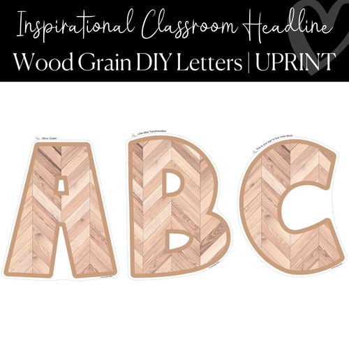 Neutral Bulletin Board Letters Wood Grain Printable Letters Teacher Lounge and Office by UPRINT