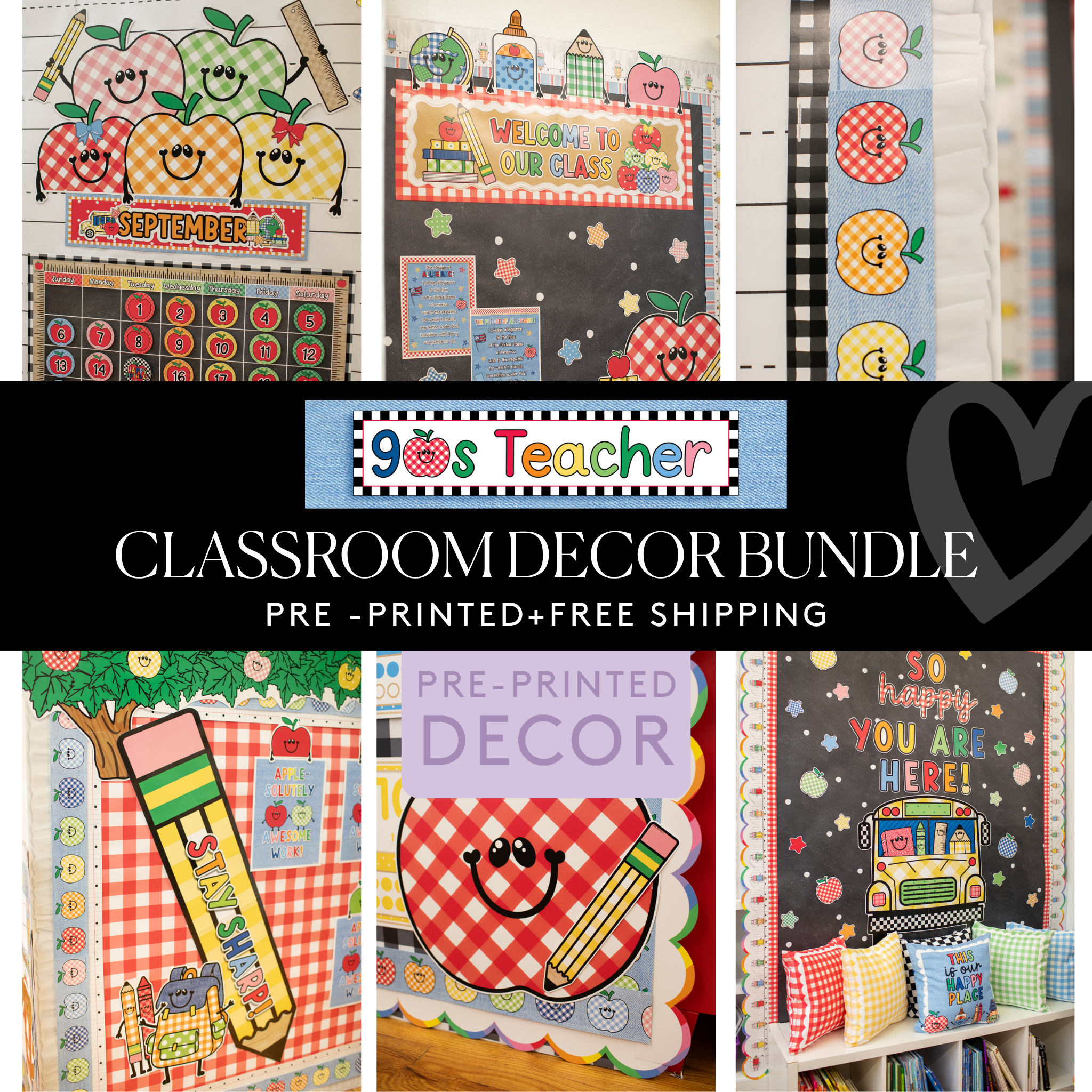 90s Teacher Every Day Pre-Printed Classroom Decor Bundle