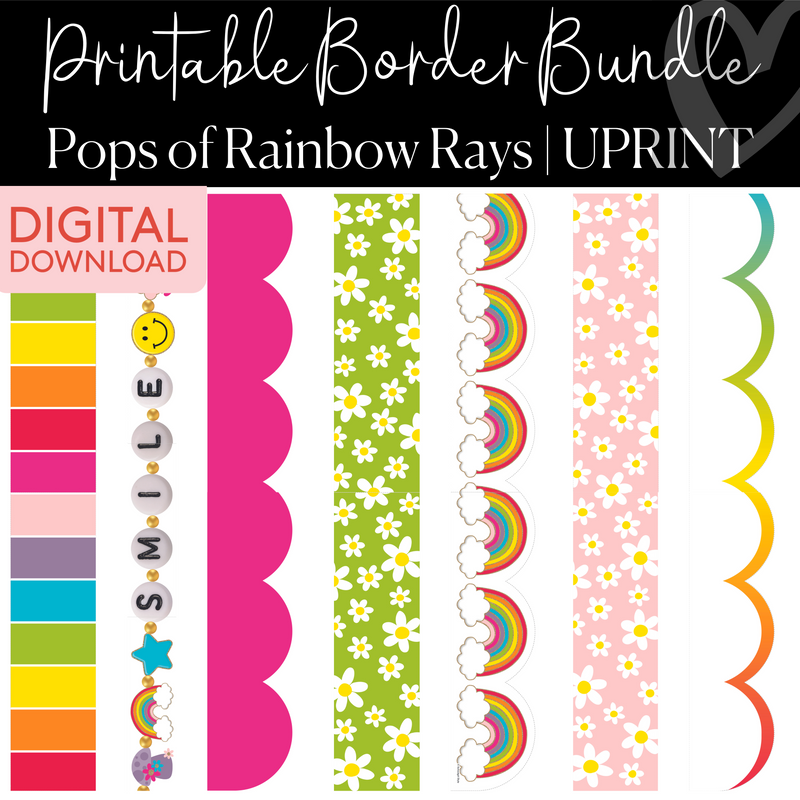 Printable Border Bundle | Pops of Rainbow Rays | UPRINT | Schoolgirl Style