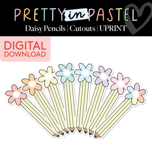 Printable Pastel Daisy Pencils Bulletin Board Cutout | Pretty in Pastel