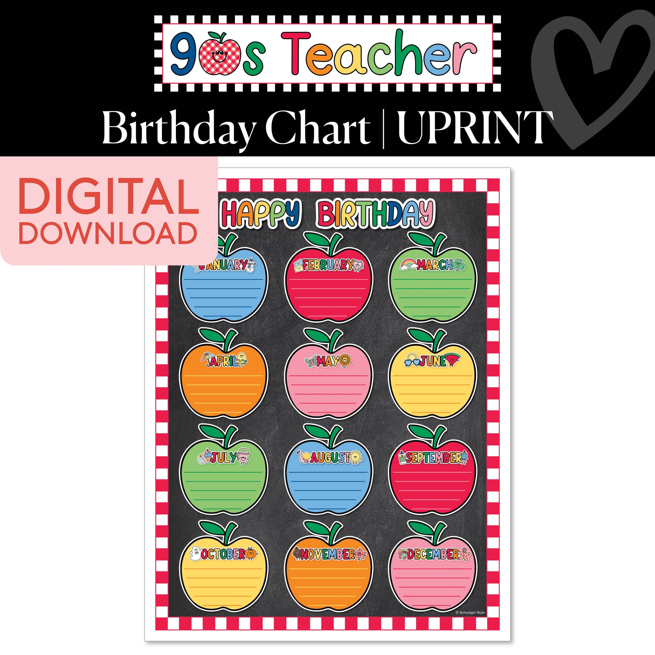 Printable Retro Birthday Chart Poster | 90s Teacher