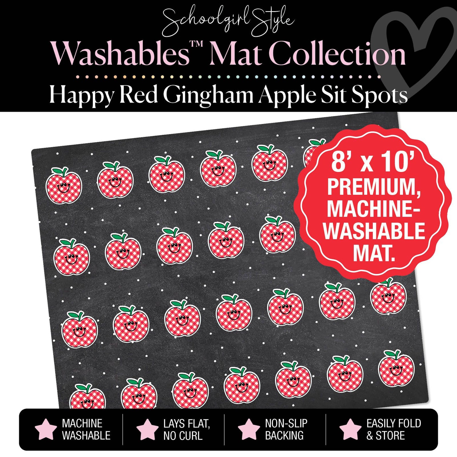 Happy Red Gingham Apple Sit Spots Classroom Mat by Schoolgirl Style