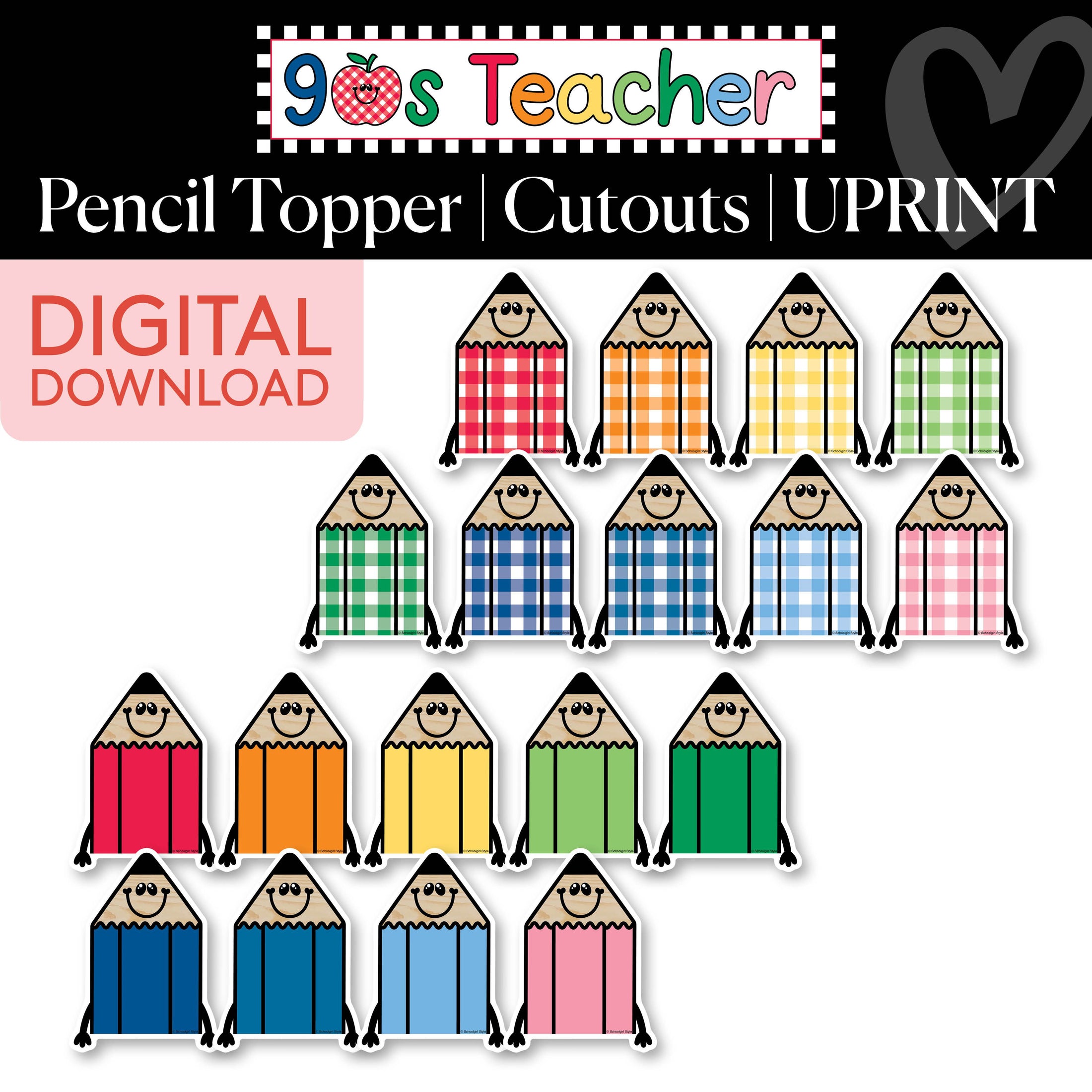 Printable Retro Pencil Topper Cutouts | 90s Teacher