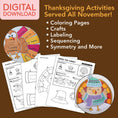 Load image into Gallery viewer, Printable November Thanksgiving Coloring Pages, Activities, and Crafts
