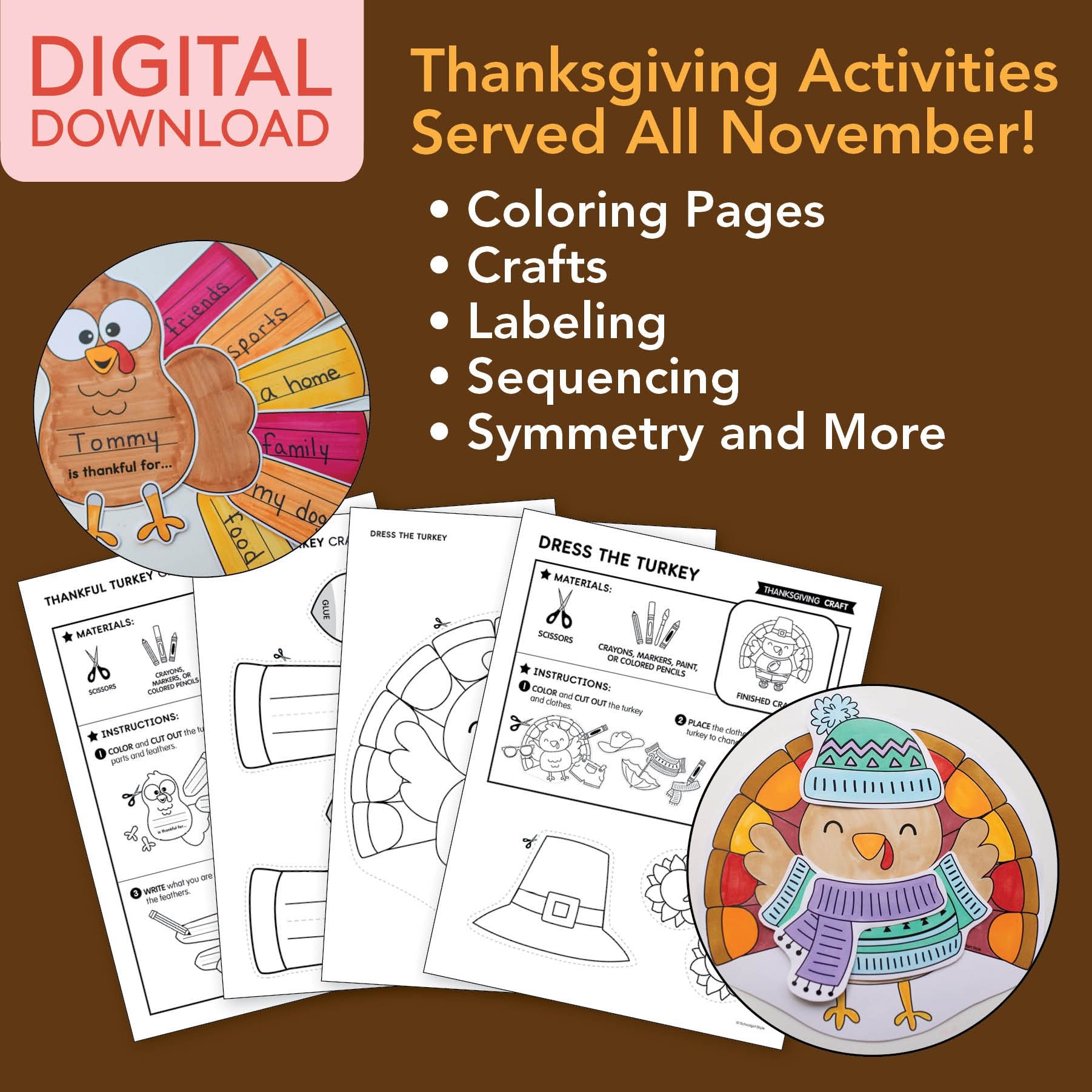 Printable November Thanksgiving Coloring Pages, Activities, and Crafts