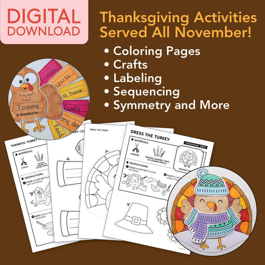 Printable November Thanksgiving Coloring Pages, Activities, and Crafts