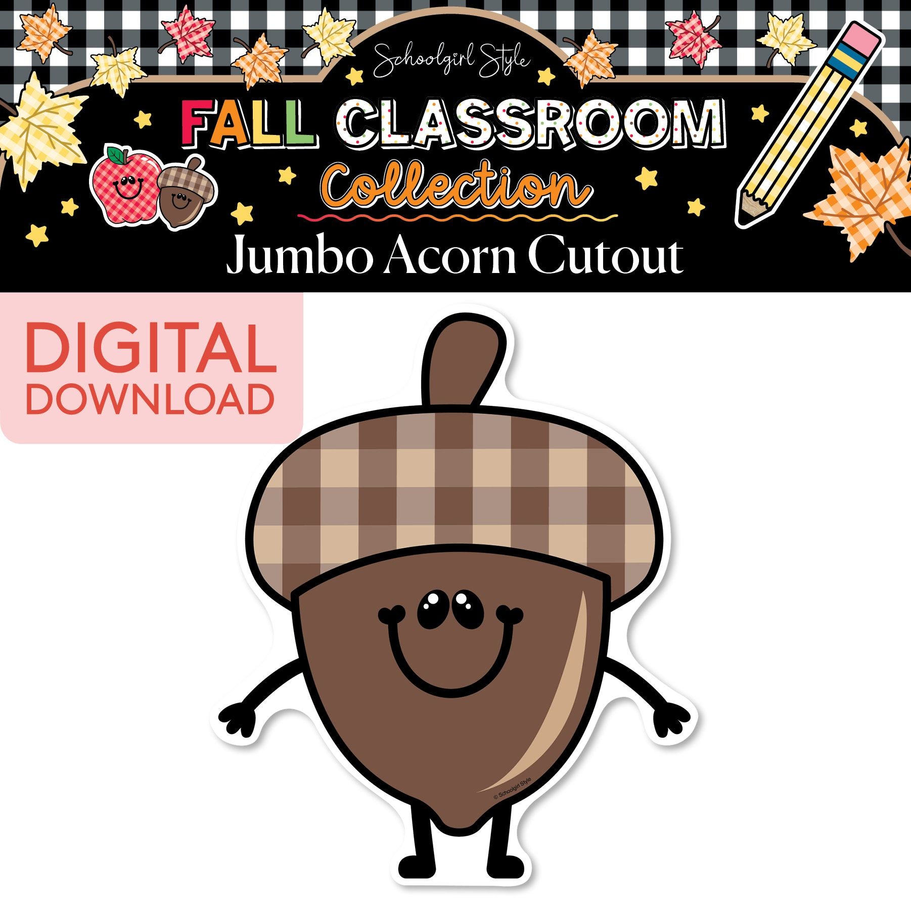 Printable Fall Acorn Jumbo Cutouts | 90s Teacher