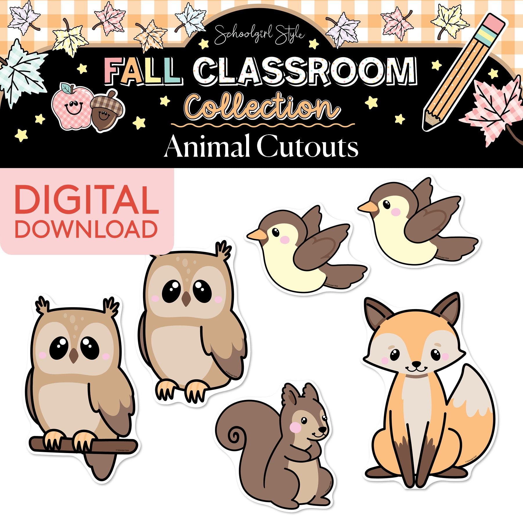 Printable Pastel Fall Animals Cutouts