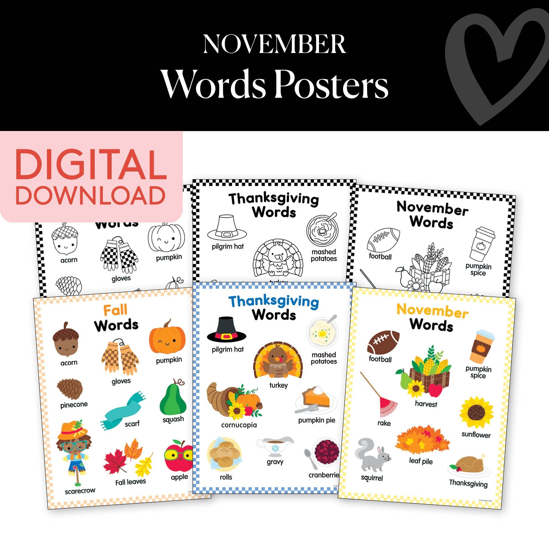 Printable November Words Posters