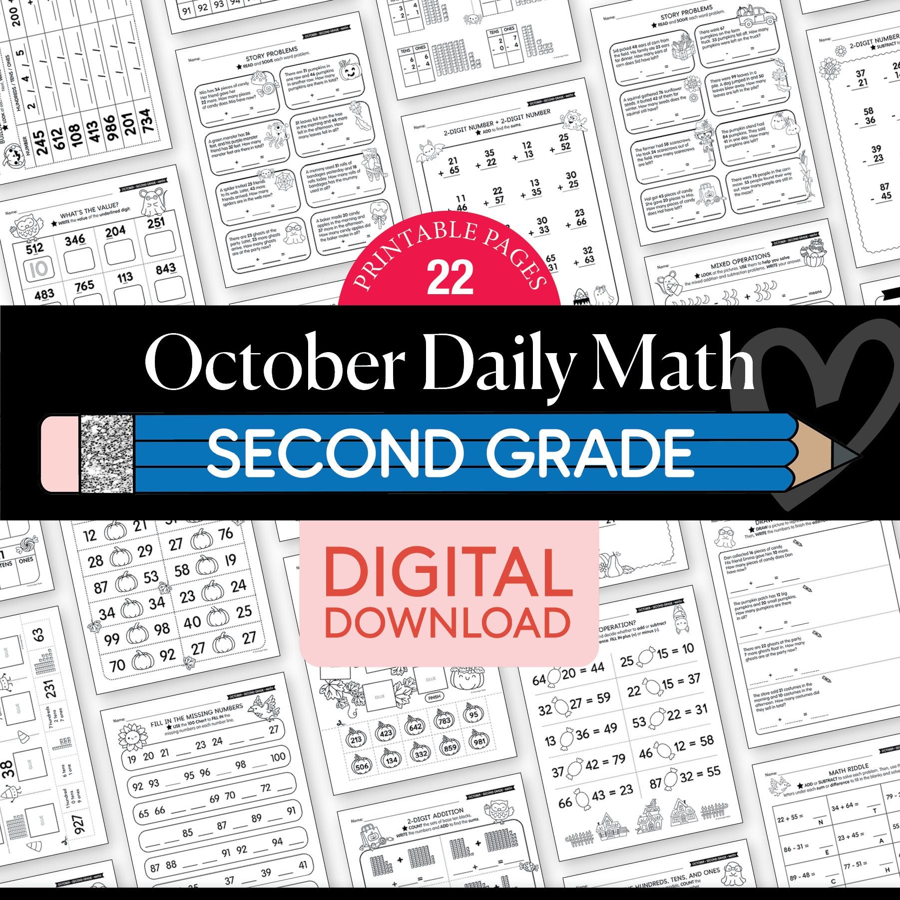 Printable Second Grade October Daily Math Worksheets