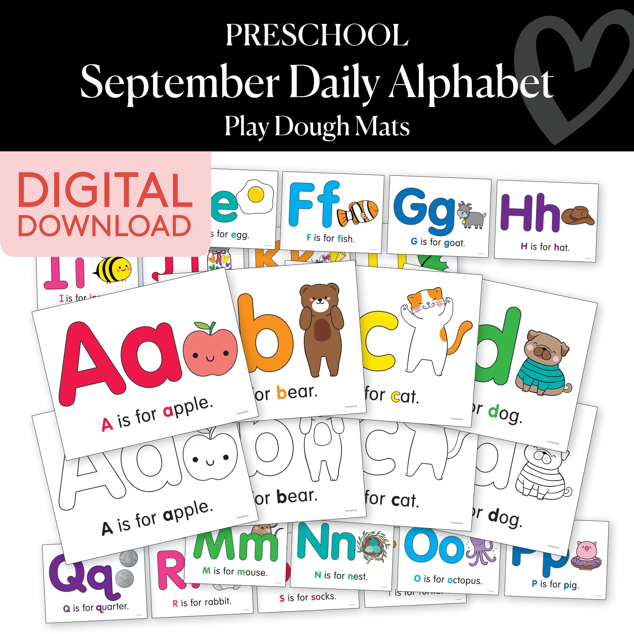 Preschool September Daily Alphabet Play Dough Mats