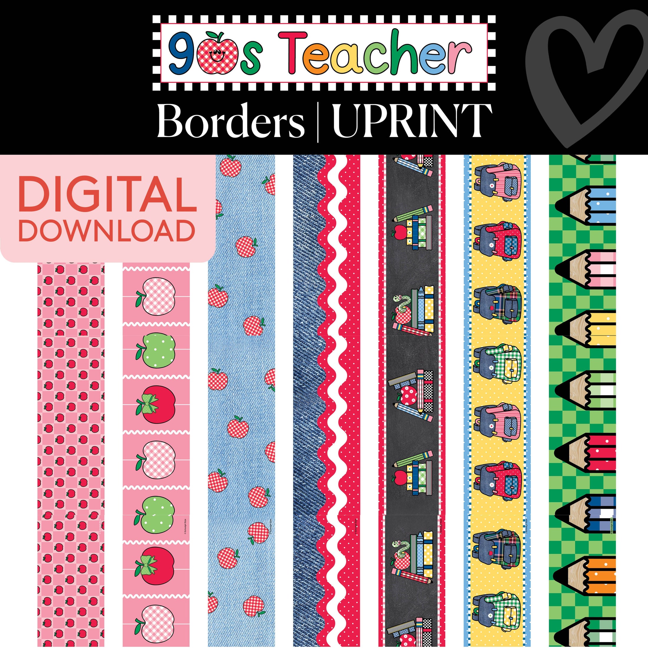 Printable Retro Border Bundle 1 | 90s Teacher
