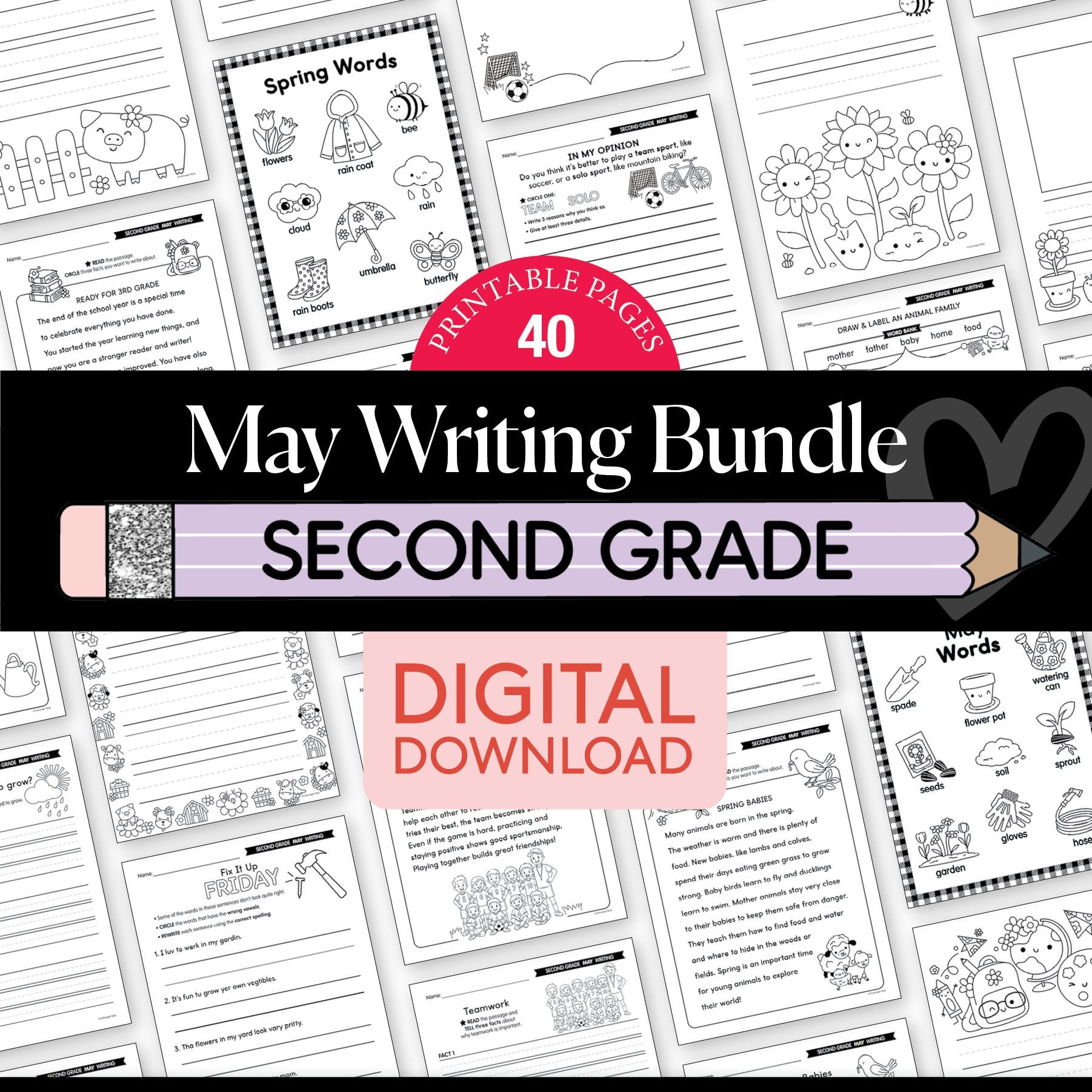 Printable Second Grade May Writing Bundle