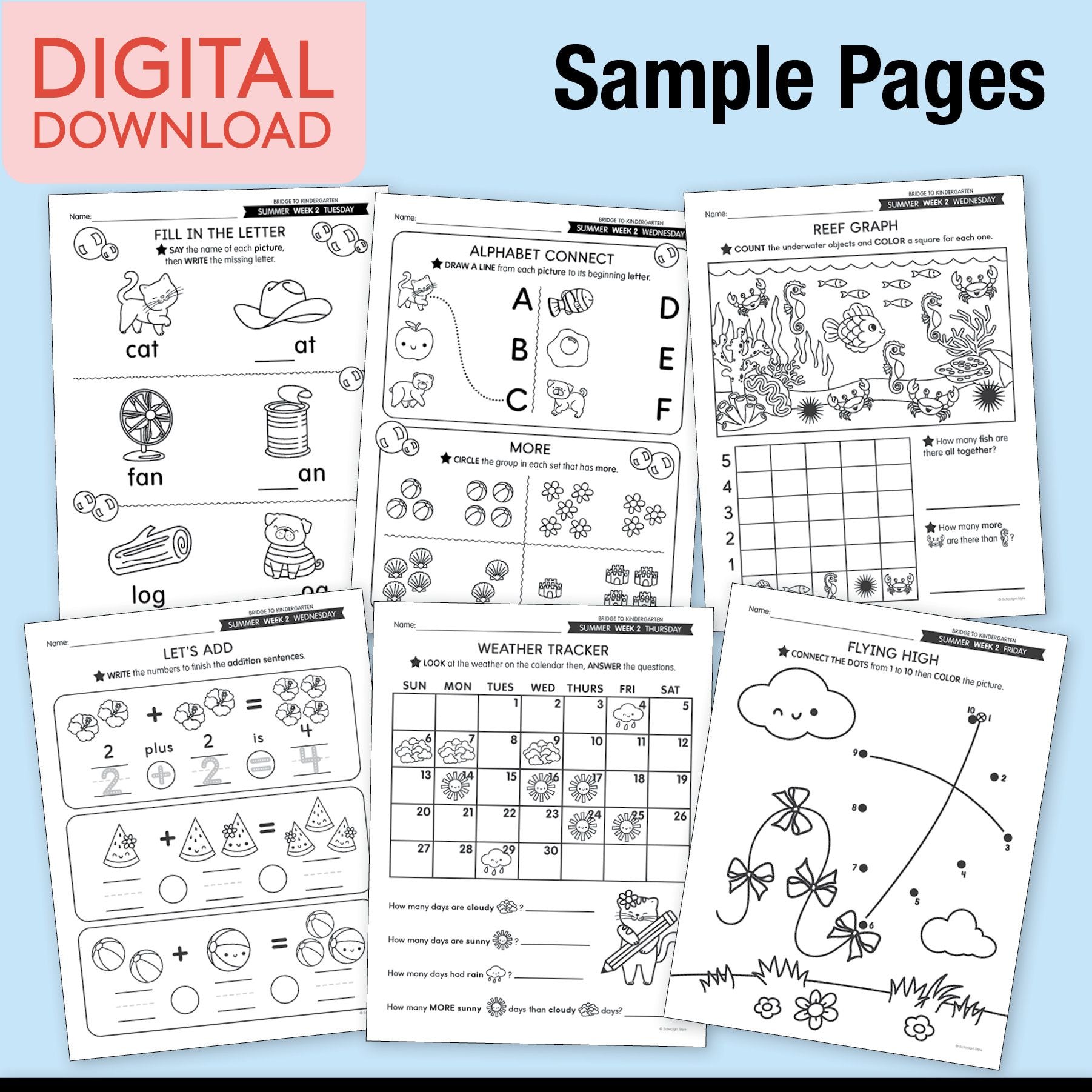 Printable Bridge To Kindergarten Digital Summer Workbook