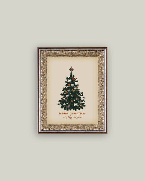 Happy New Year Tree Framed Antique Art