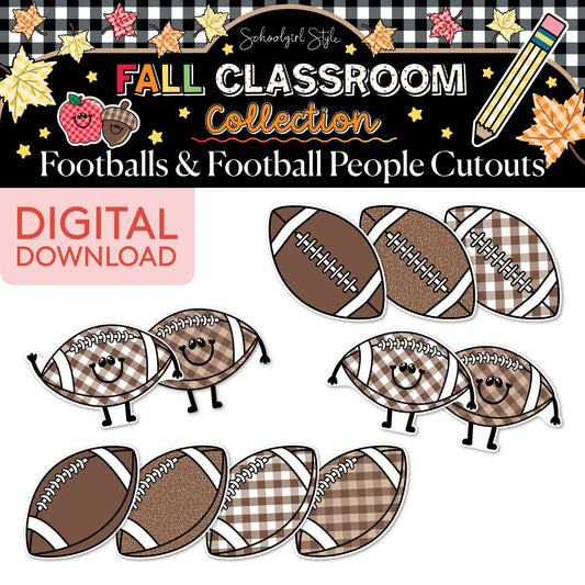 Printable Fall Footballs and Football People Cutouts | 90s Teacher
