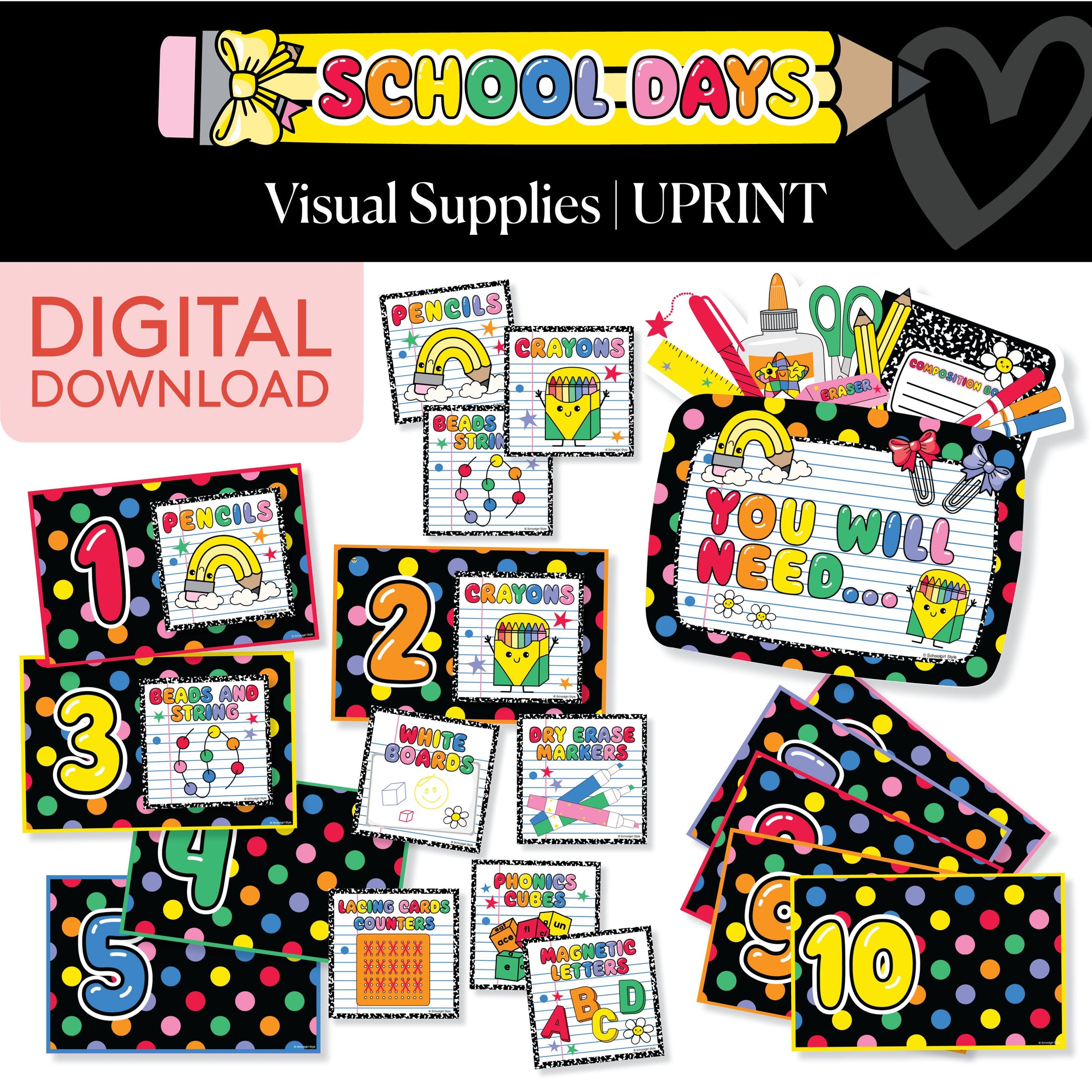 Printable Bright Rainbow Visual Supplies | School Days
