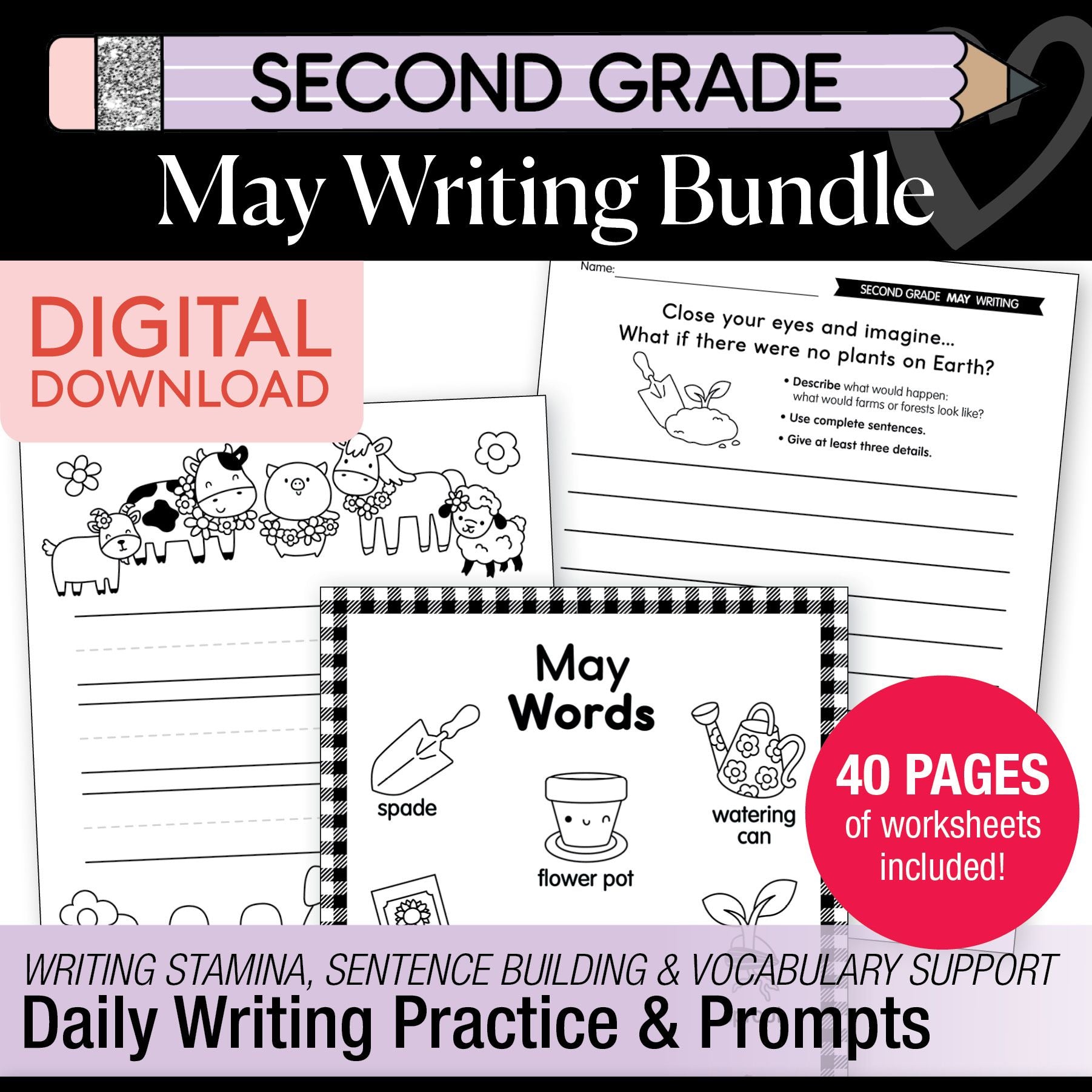 Printable Second Grade May Writing Bundle