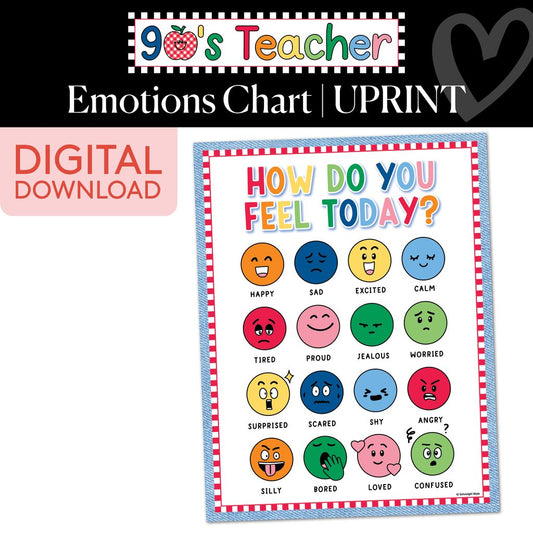 Printable Retro Emotions Chart | 90s Teacher