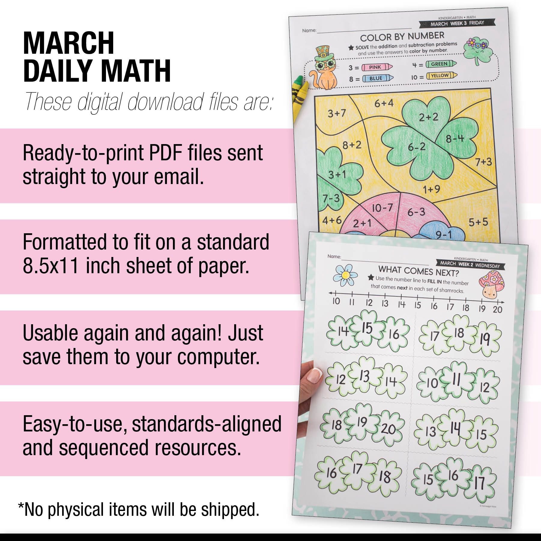 Printable Kindergarten March Daily Math