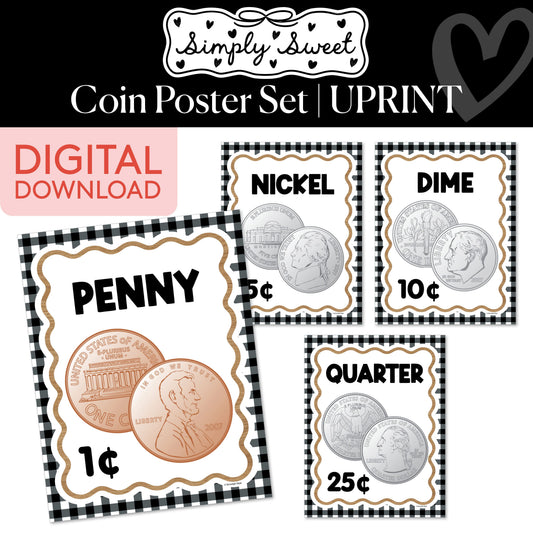 Printable Classic Black and White Coin Poster Set | Simply Sweet