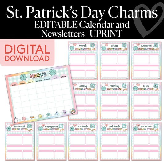 Printable March Calendar and Newsletters | St. Patrick's Day Charms