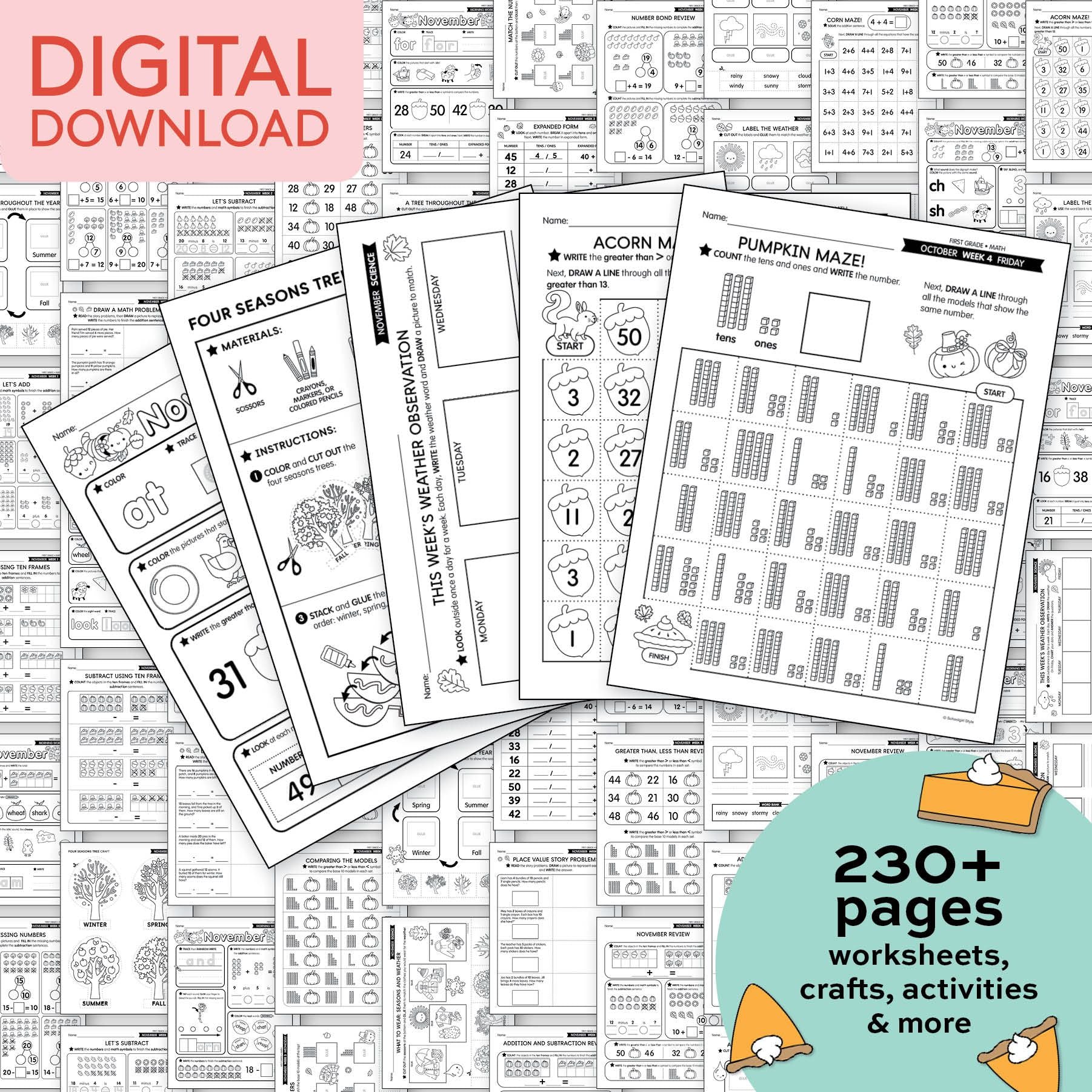 Printable First Grade November Thematic Unit Bundle