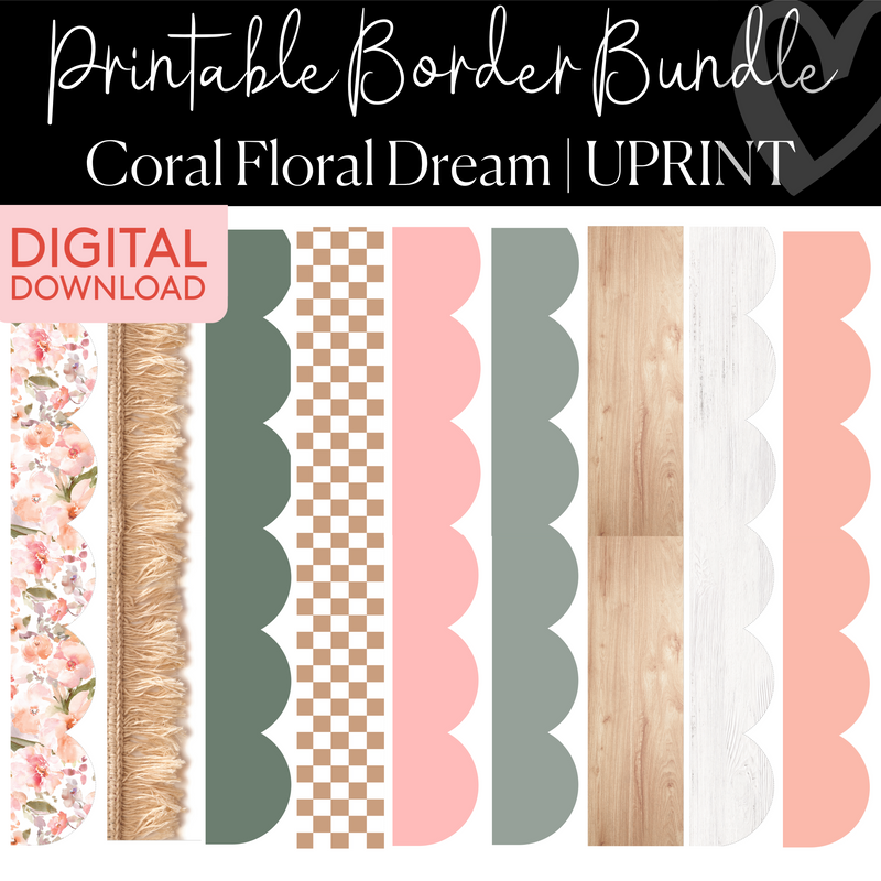 Printable Border Bundle | Coral Floral Dream | UPRINT | Schoolgirl Style