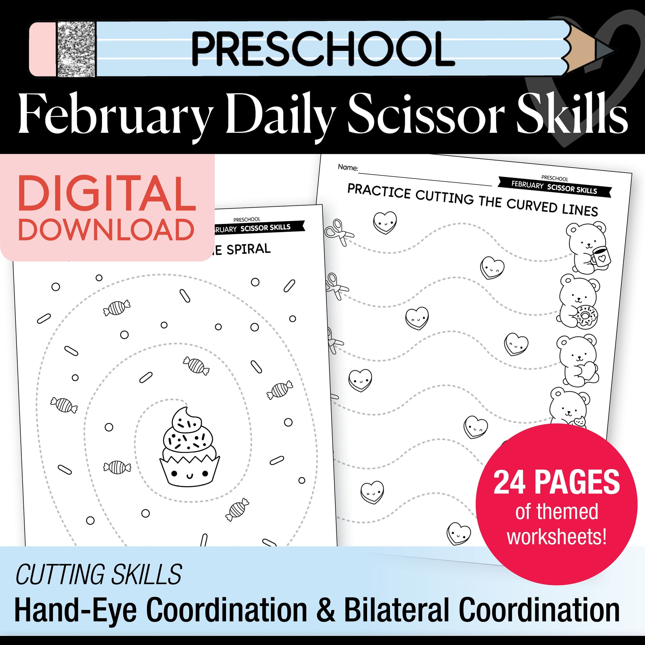 Printable Preschool February Daily Scissor Skills