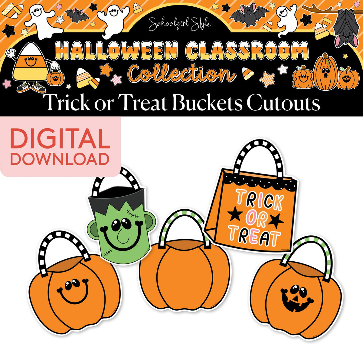 Printable Halloween Trick or Treat Buckets Cutouts | 90s Teacher