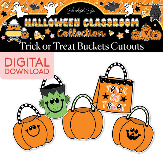 Printable Halloween Trick or Treat Buckets Cutouts | 90s Teacher