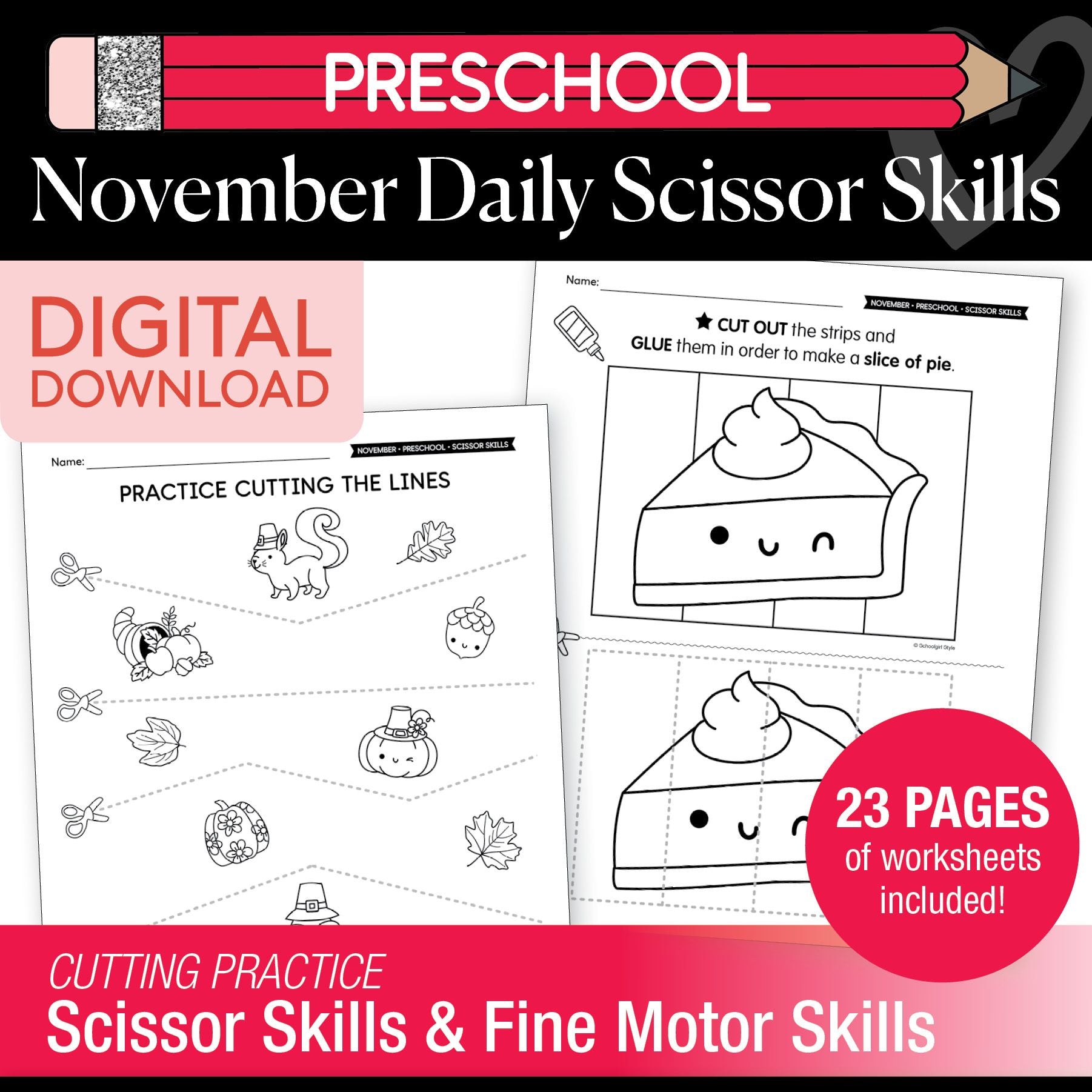 Printable Preschool November Daily Scissor Skills