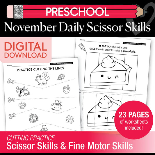 Printable Preschool November Daily Scissor Skills
