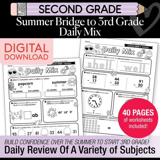 Printable Bridge To Third Grade Daily Mix Digital Summer Workbook