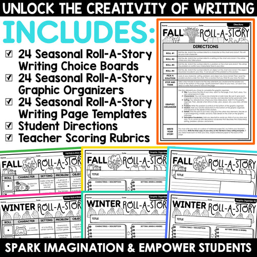 Fall Winter Spring Summer Creative Writing Prompts Roll A Story Roll and Write