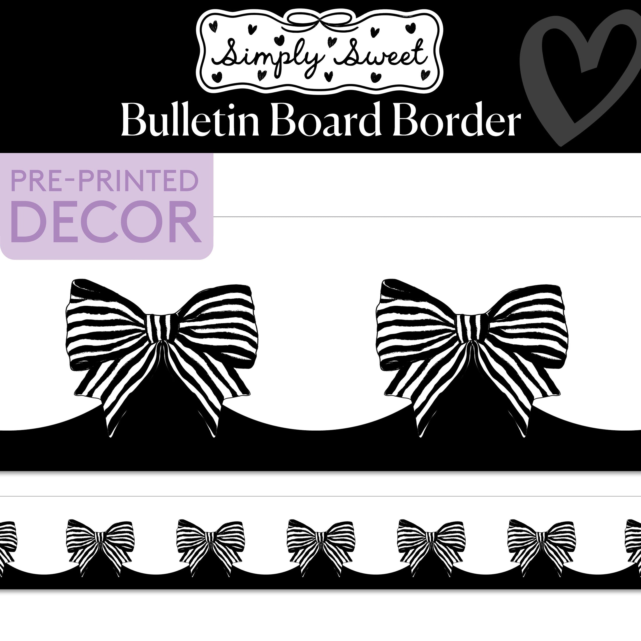 Classic Black and White Striped Bows Bulletin Board Border | Simply Sweet