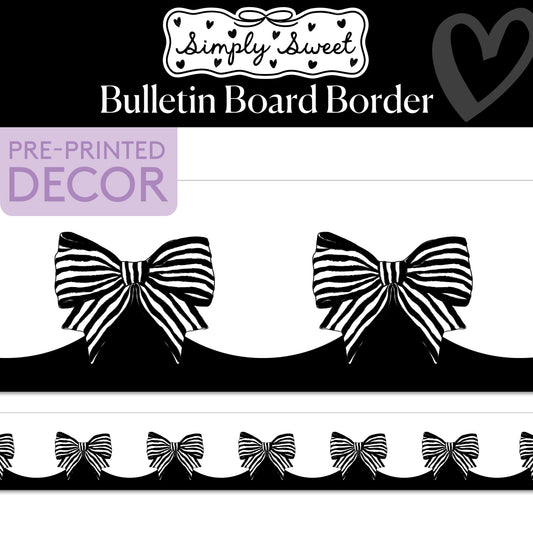 Classic Black and White Striped Bows Bulletin Board Border | Simply Sweet