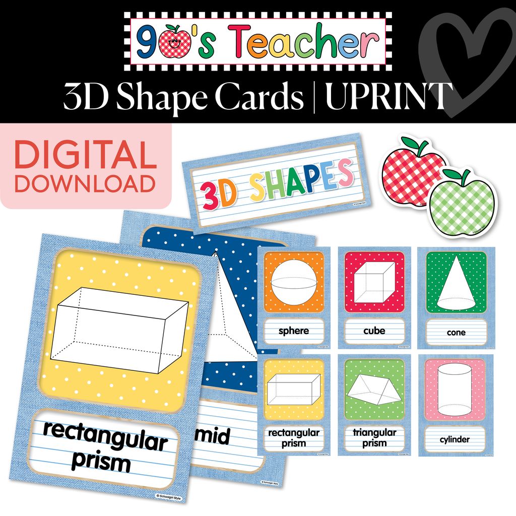 Printable Retro 3D Shape Cards | 90s Teacher