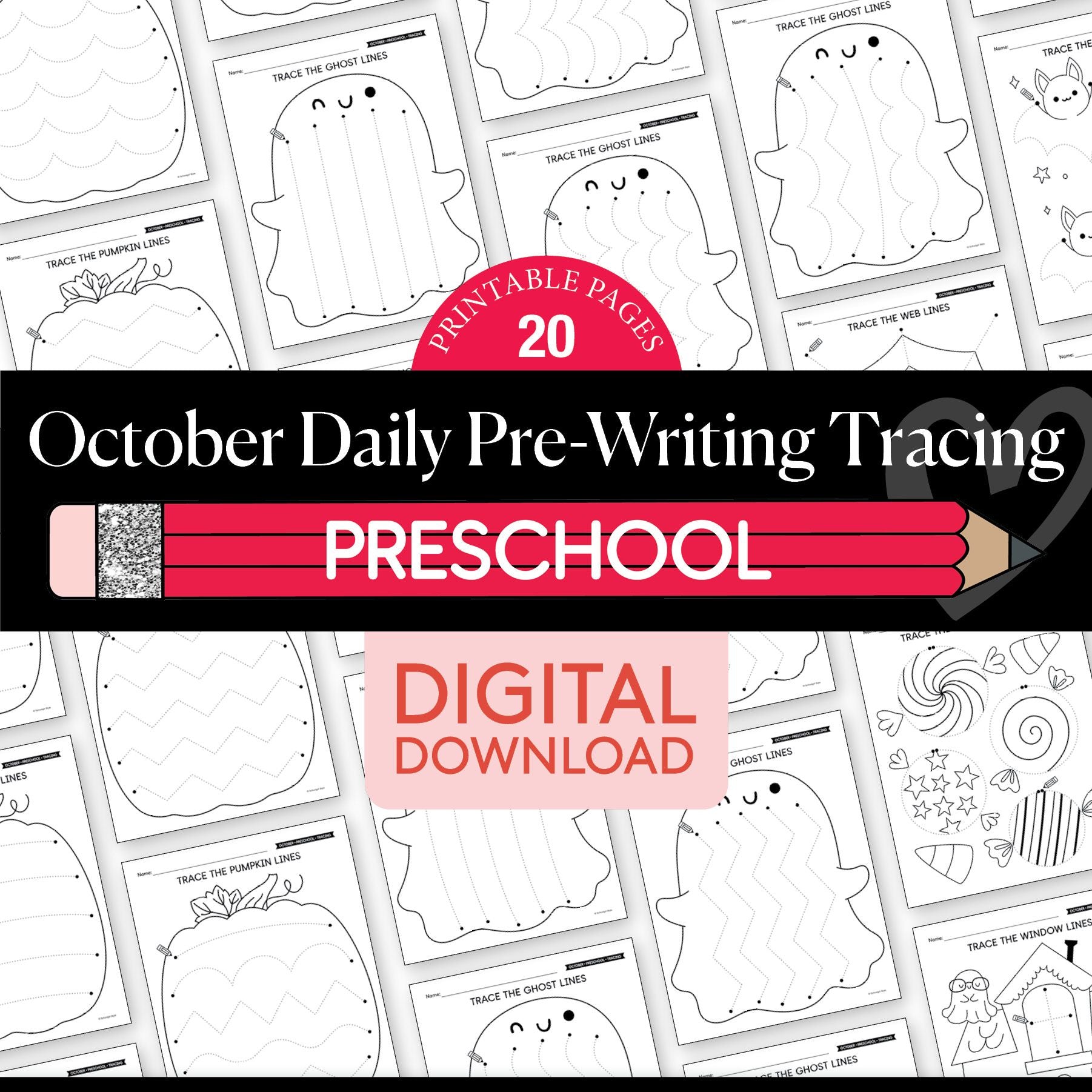 Printable Preschool October Pre-Writing Tracing Worksheets