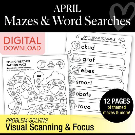 Printable April Mazes and Word Searches