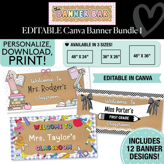 Personalized Editable Canva Kraft Style Banner Bundle 1