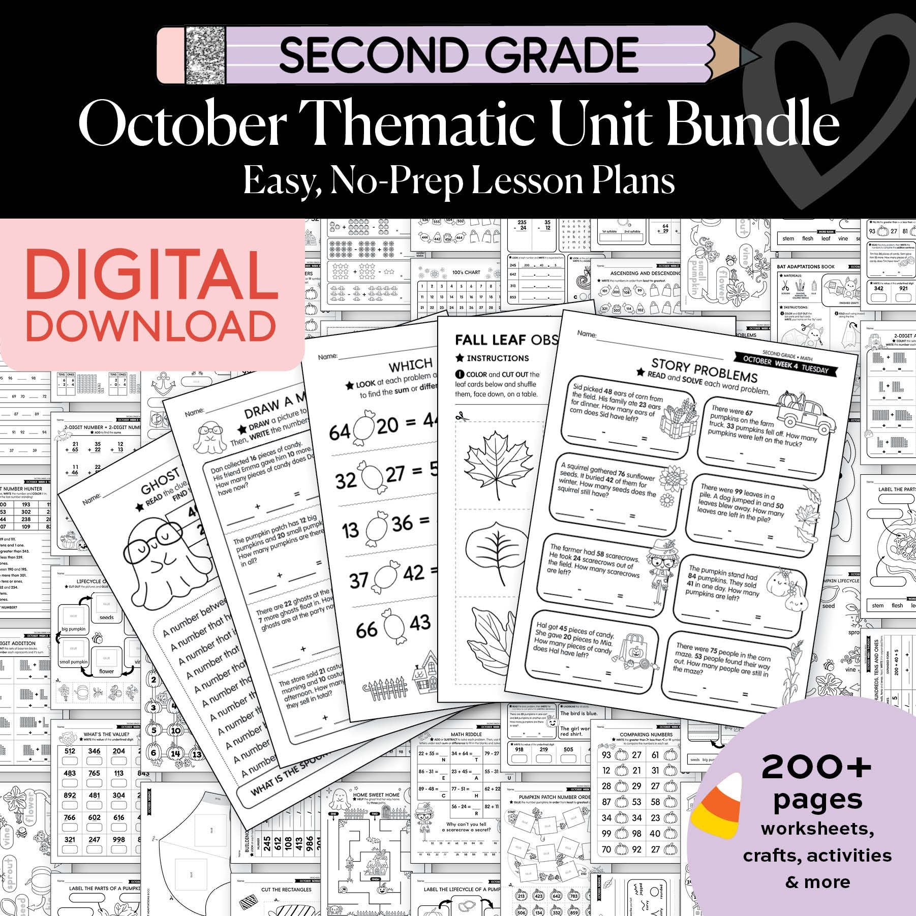 Printable Second Grade October Thematic Unit Bundle