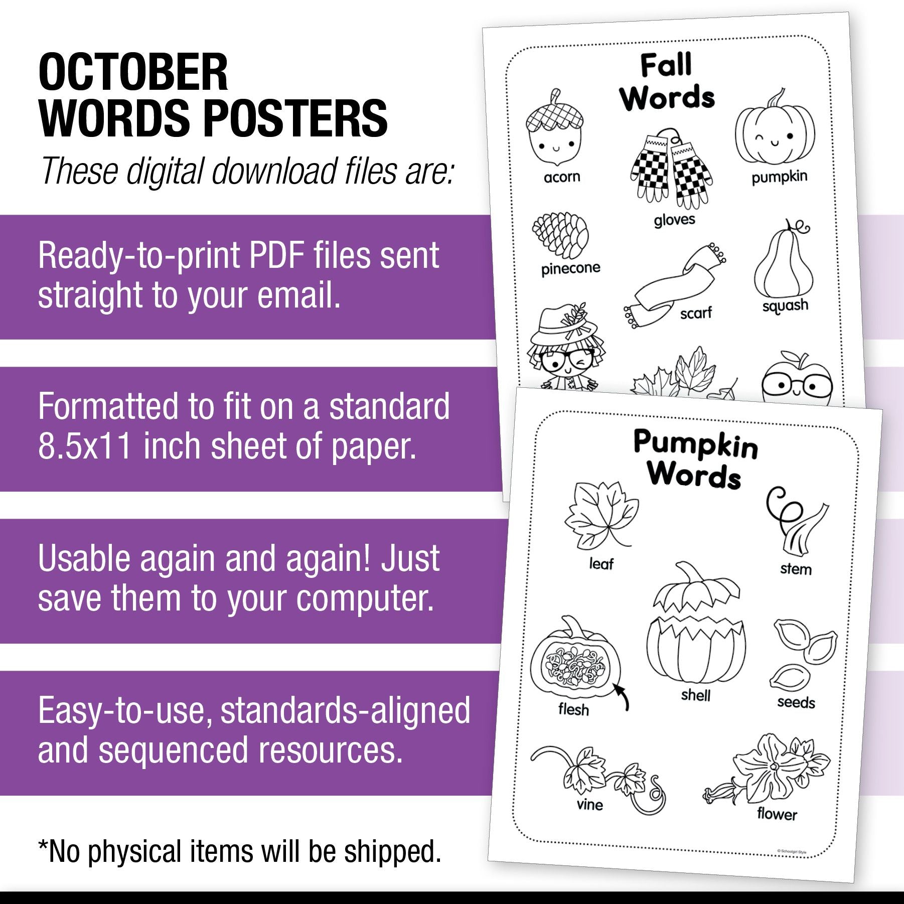 Printable October Words Posters