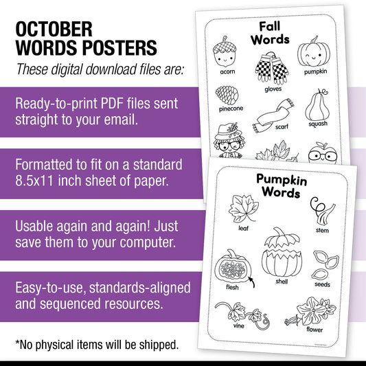 Printable October Words Posters