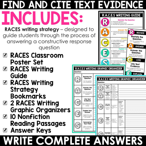 Citing Text Evidence Reading Passages Worksheets RACES Writing Strategy Prompts
