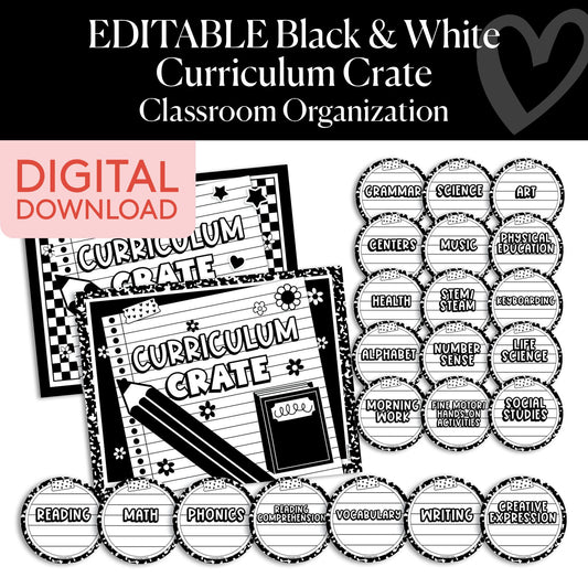 Printable Black and White Curriculum Crate