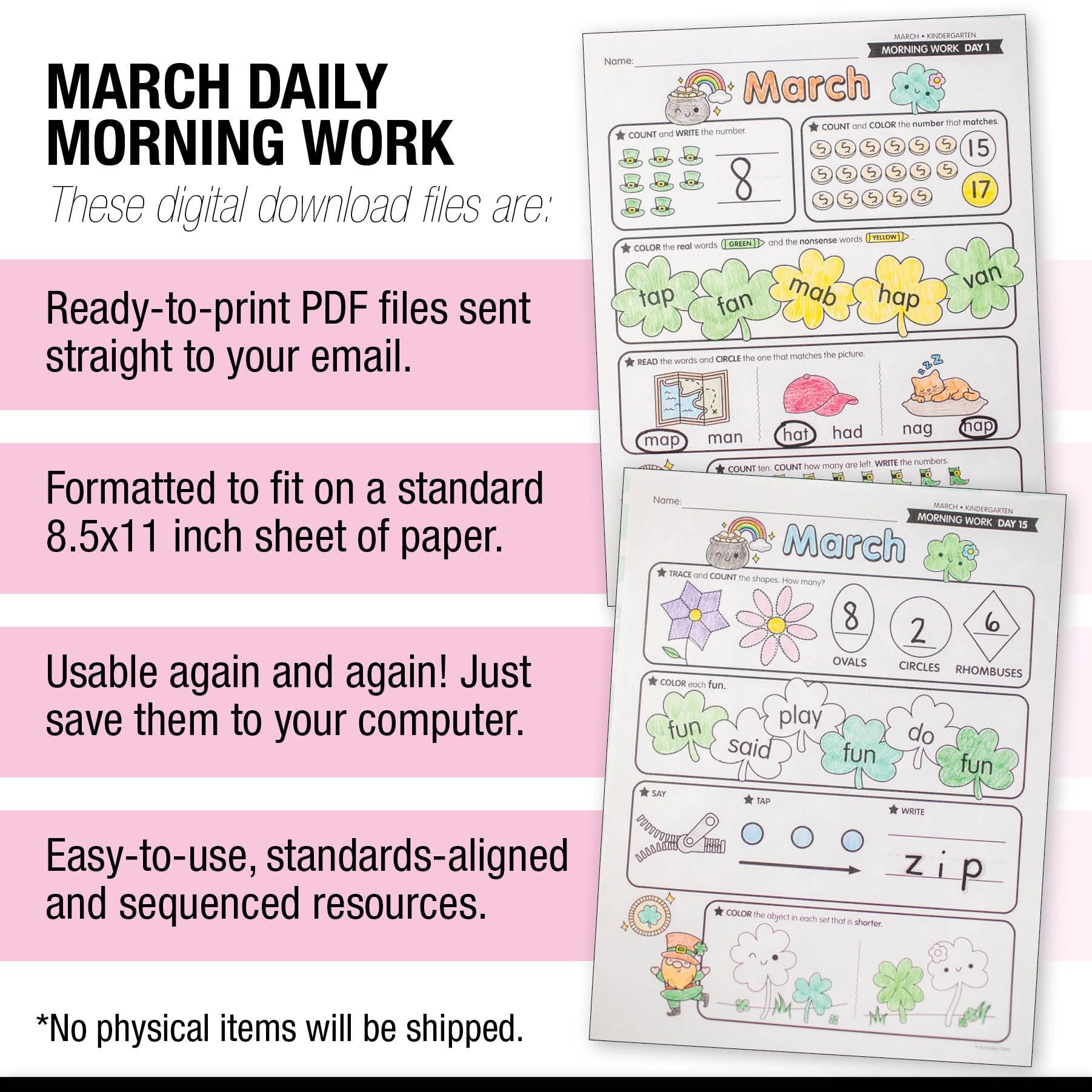 Printable Kindergarten March Daily Morning Work