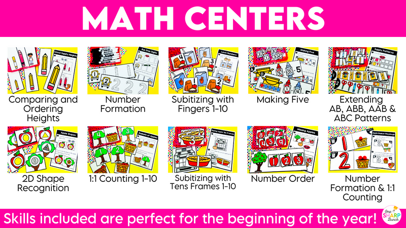 20 September Math and Literacy Kindergarten Centers or Morning Work Tubs