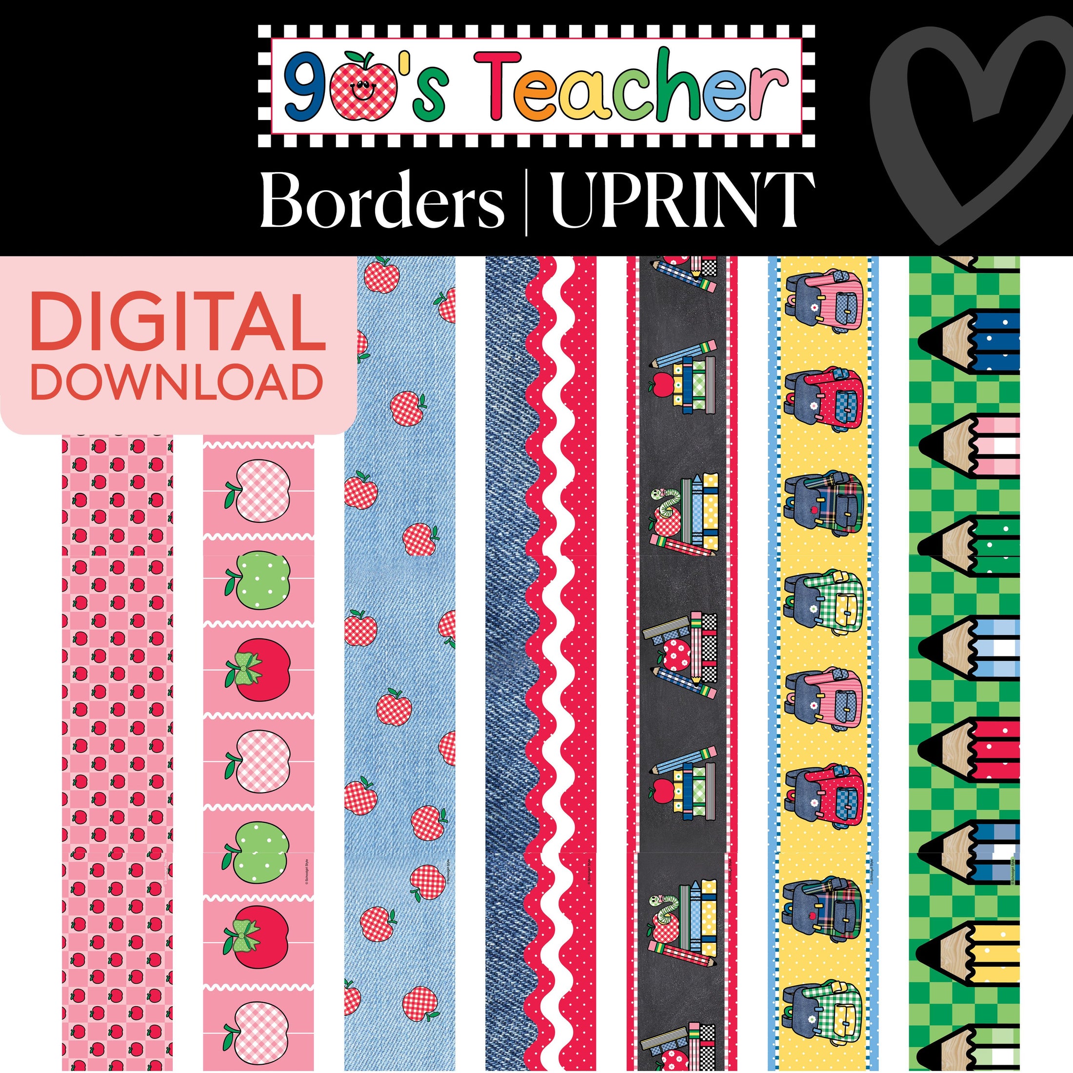 Printable Retro Border Bundle 1 | 90s Teacher